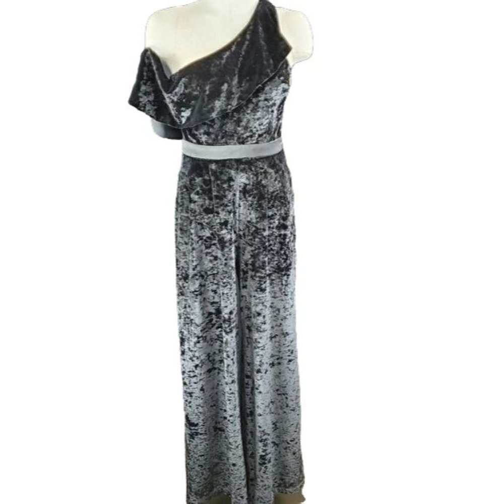 Xoxo Velour ruffle jumpsuit with pockets women's size small New